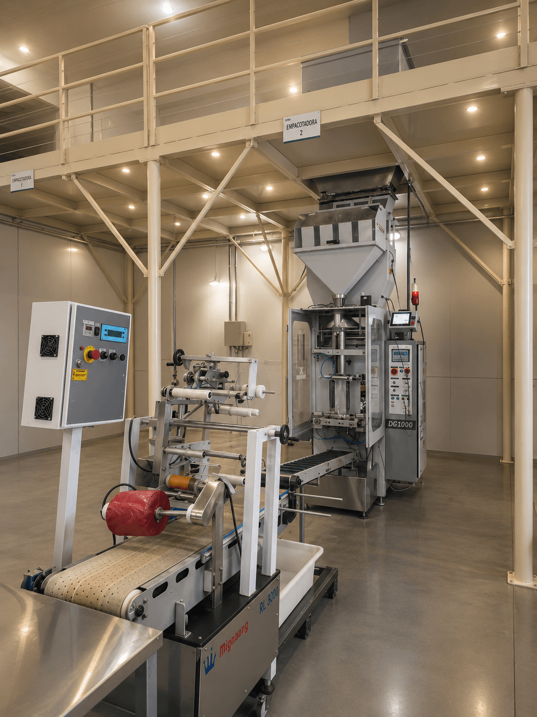 Interior da fábrica com equipamentos de produção